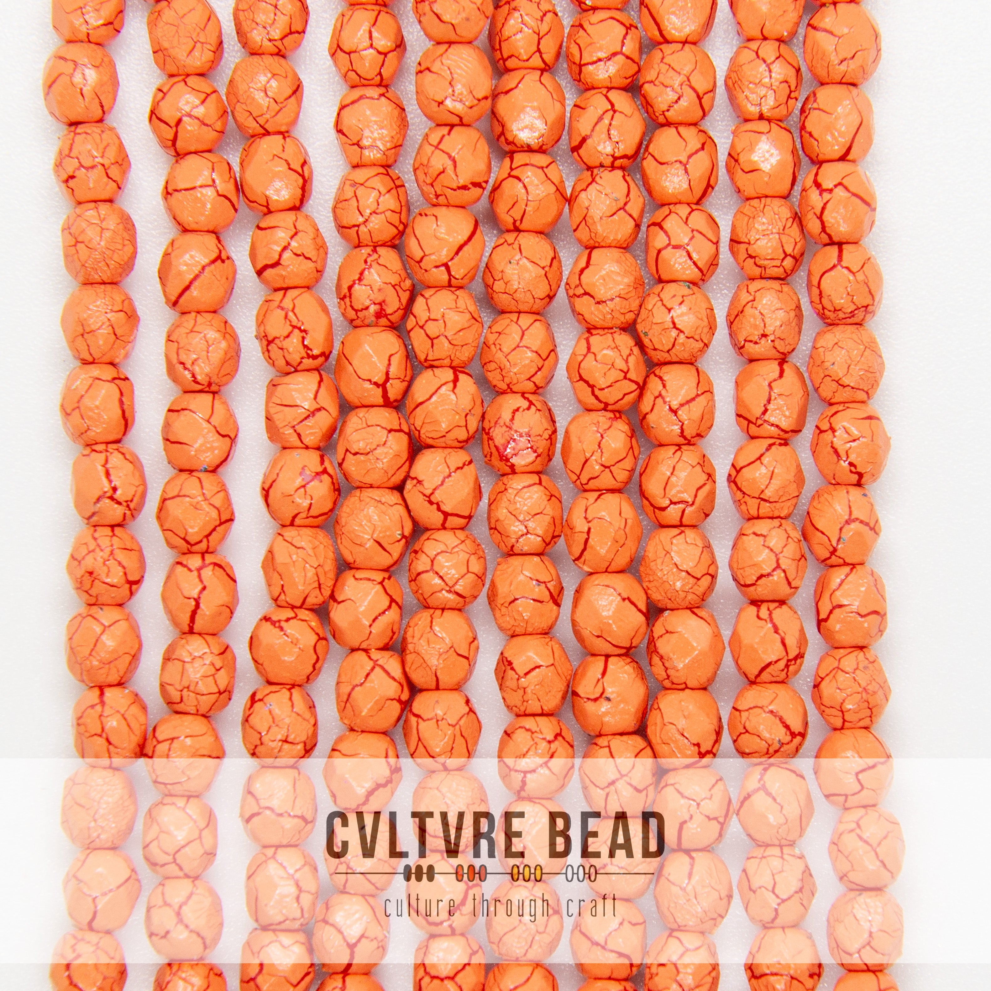 Ionic Orange/Dark Red - Czech Fire polished Beads - 4mm